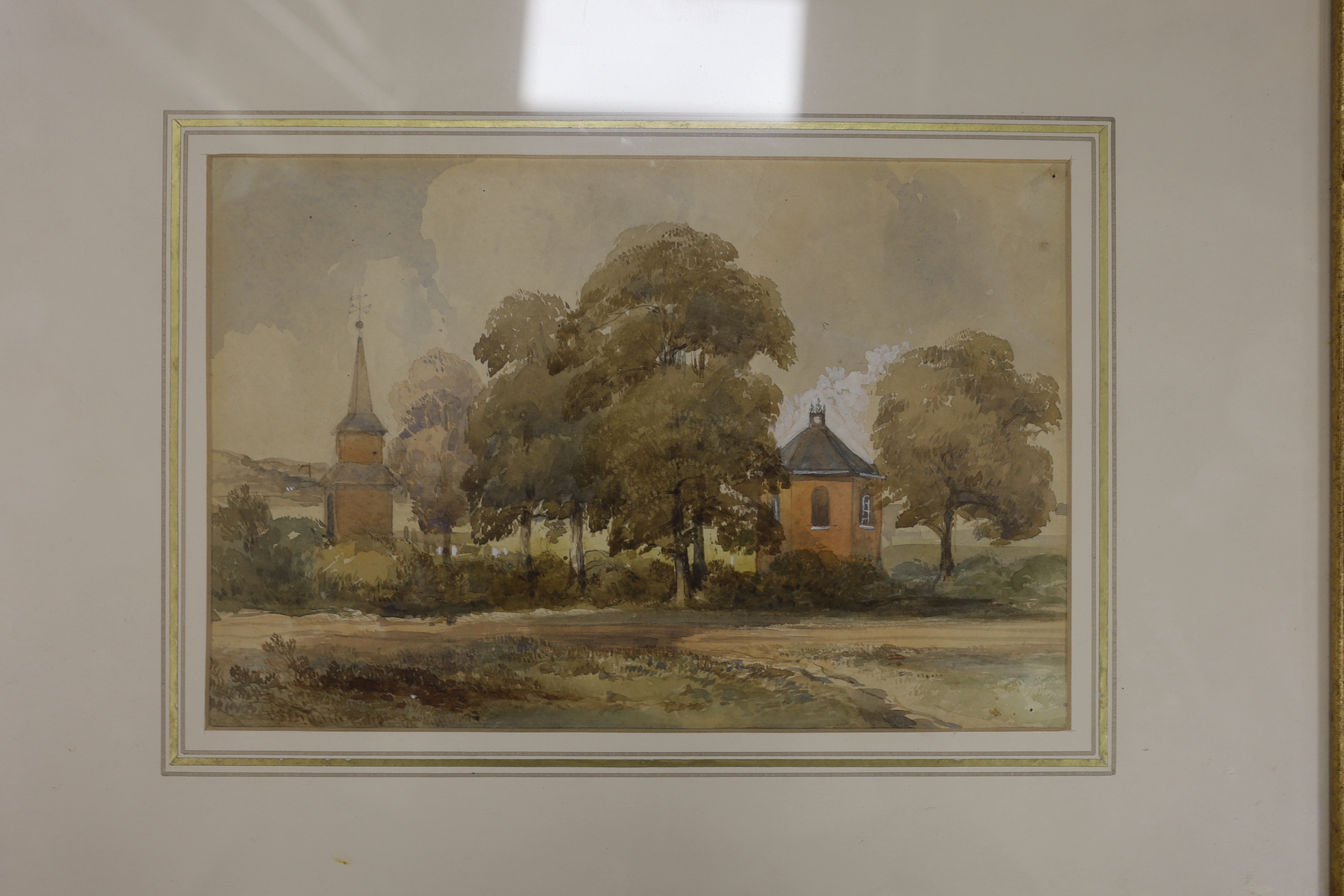 John Harper (1809-1842), watercolour, Landscape near Florence, inscribed by the artist, Abbott & Holder label verso, 14 x 29cm, together with a group of assorted paintings and prints